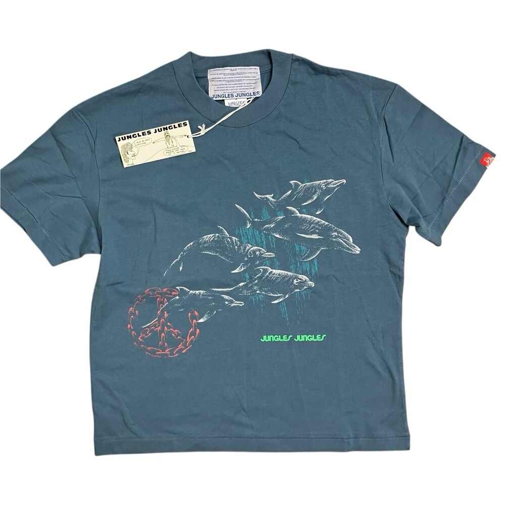Jungles Tee Mens M Blue Dolphin Streetwear Skater T-Shirt Peace Ocean Surfer